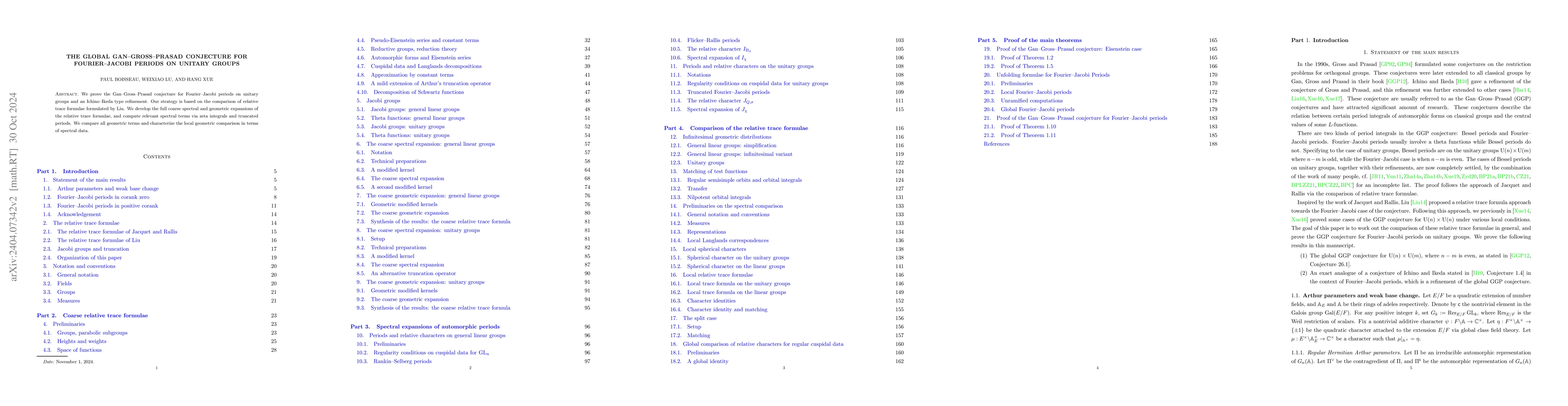 Thumbnail for The global Gan-Gross-Prasad conjecture for Fourier-Jacobi periods on
  unitary groups