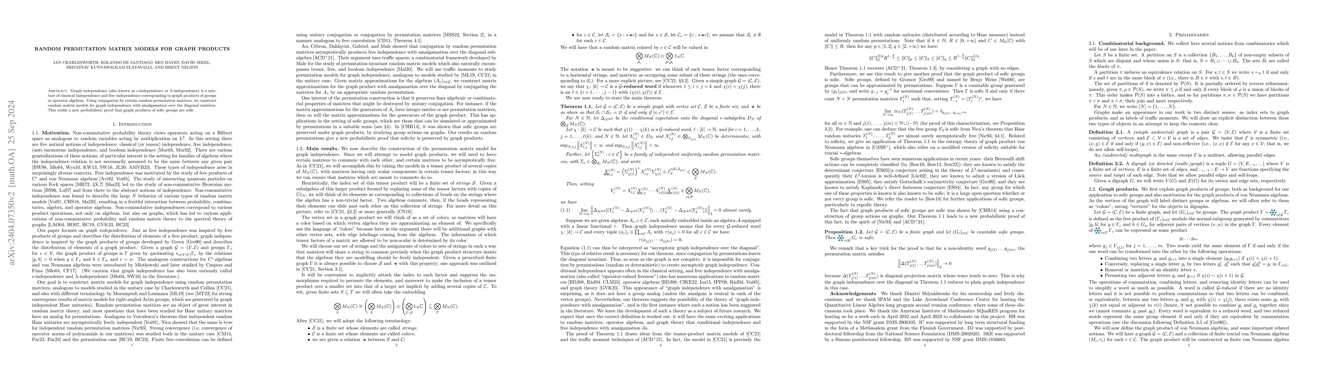 Thumbnail for Random permutation matrix models for graph products