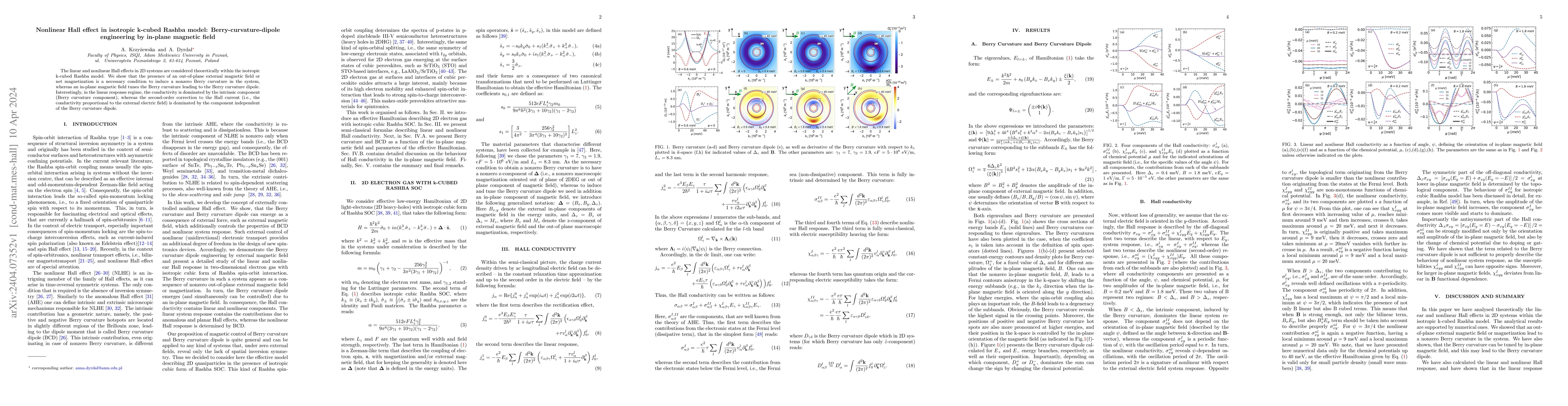 Thumbnail for Nonlinear Hall effect in isotropic k-cubed Rashba model:
  Berry-curvature-dipole engineering by in-plane magnetic field