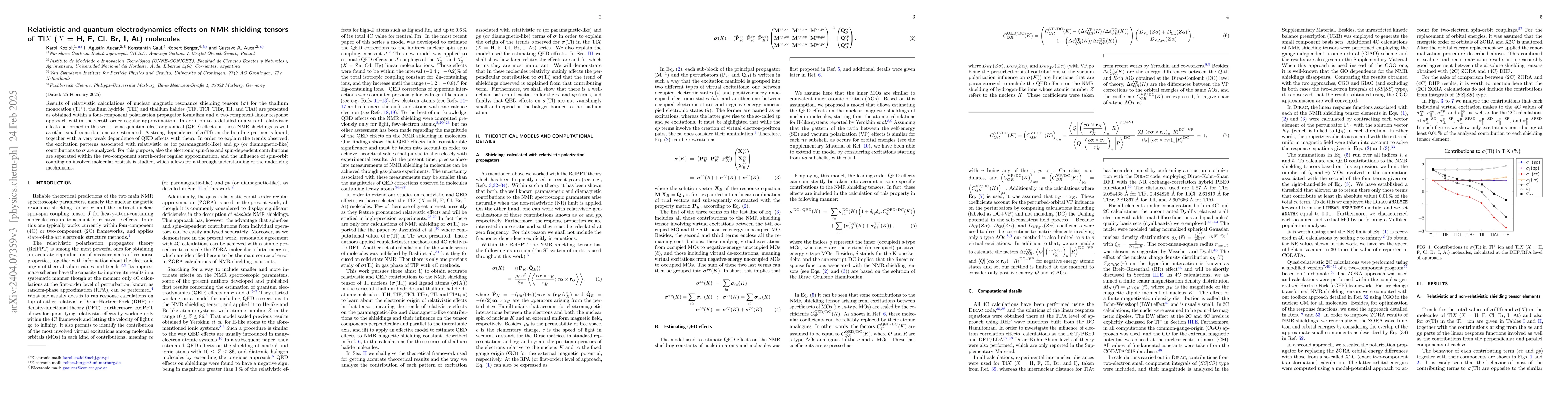 Thumbnail for Relativistic and quantum electrodynamics effects on NMR shielding
  tensors of Tl$X$ ($X$ = H, F, Cl, Br, I, At) molecules