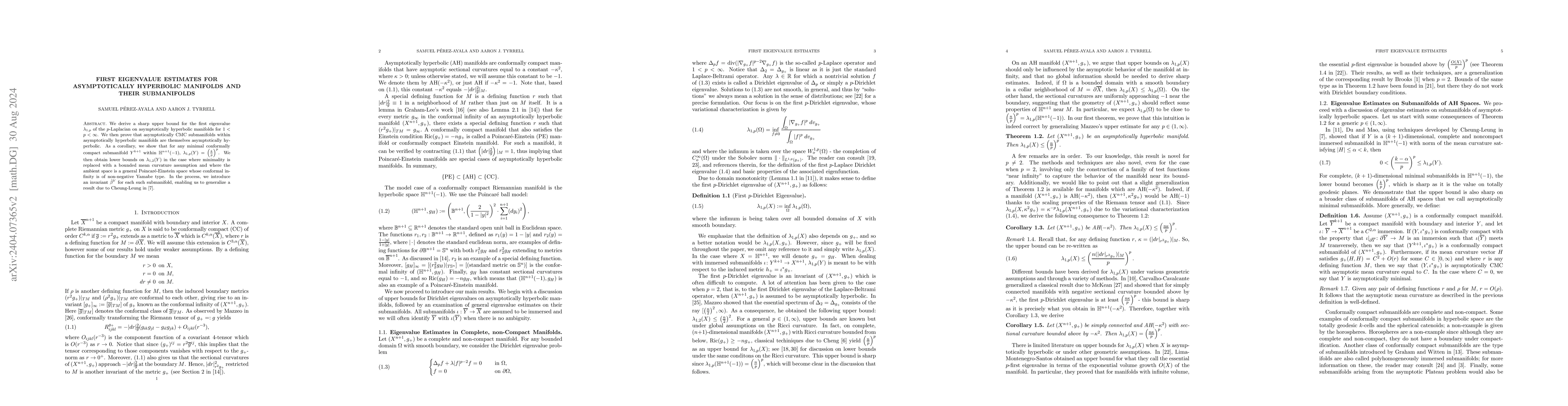 Thumbnail for First Eigenvalue Estimates for Asymptotically Hyperbolic Manifolds and
  their Submanifolds