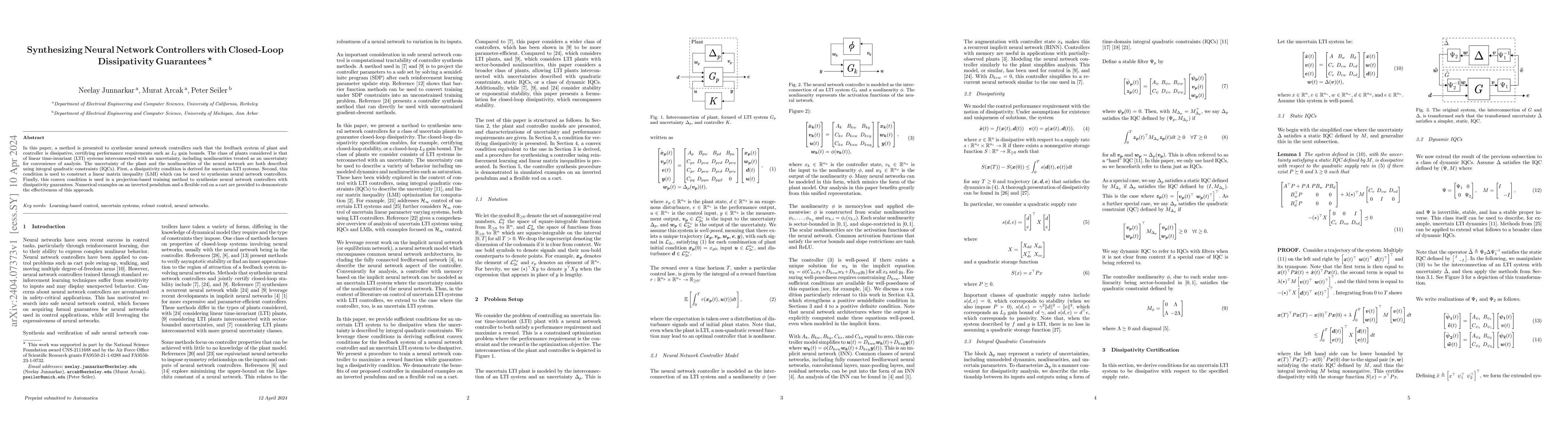 Thumbnail for Synthesizing Neural Network Controllers with Closed-Loop Dissipativity
  Guarantees
