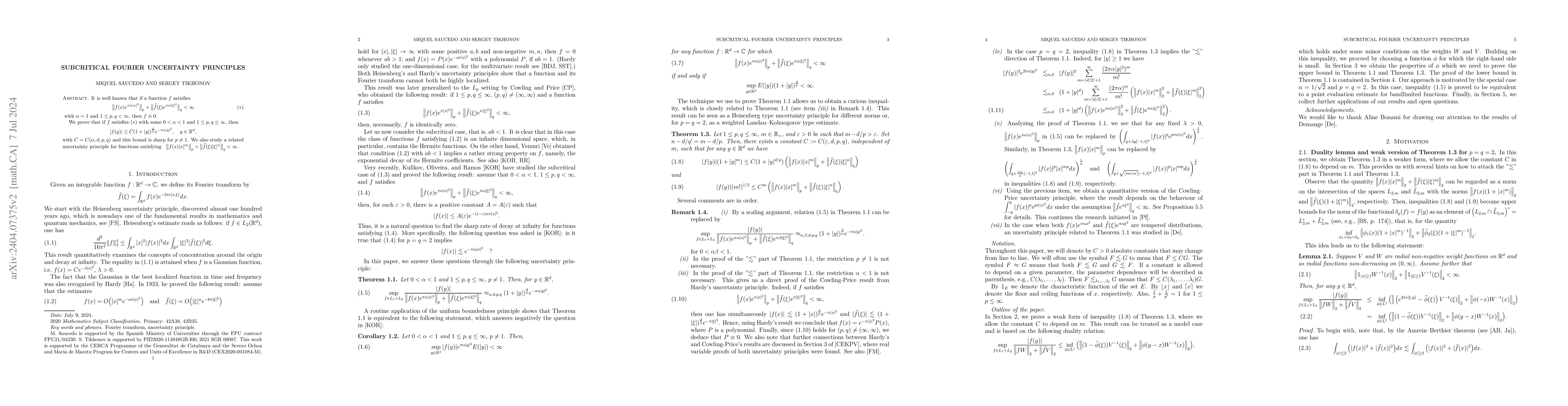 Thumbnail for Subcritical Fourier uncertainty principles