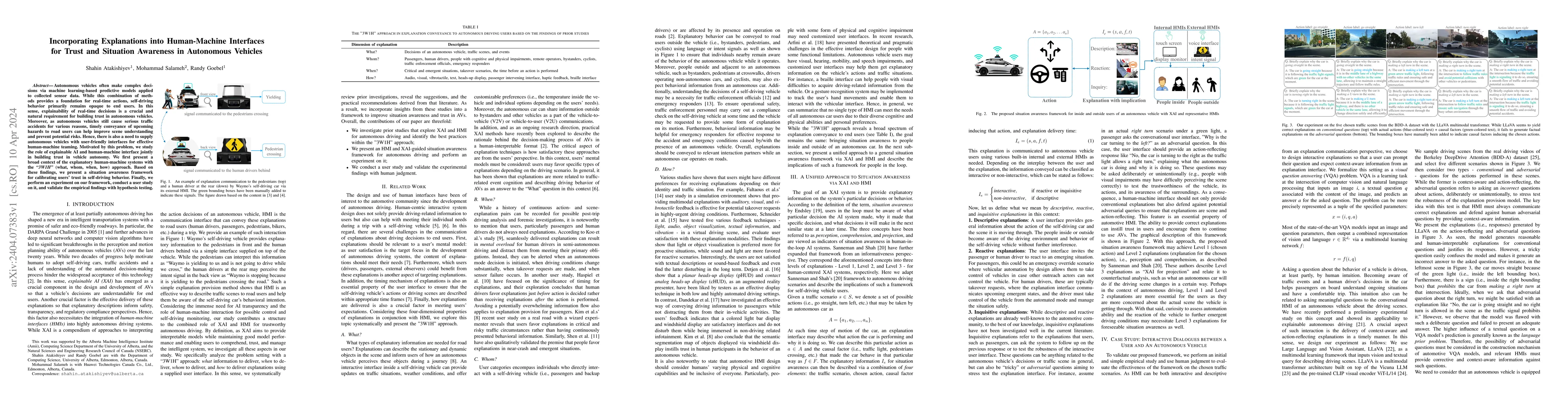 Thumbnail for Incorporating Explanations into Human-Machine Interfaces for Trust and
  Situation Awareness in Autonomous Vehicles