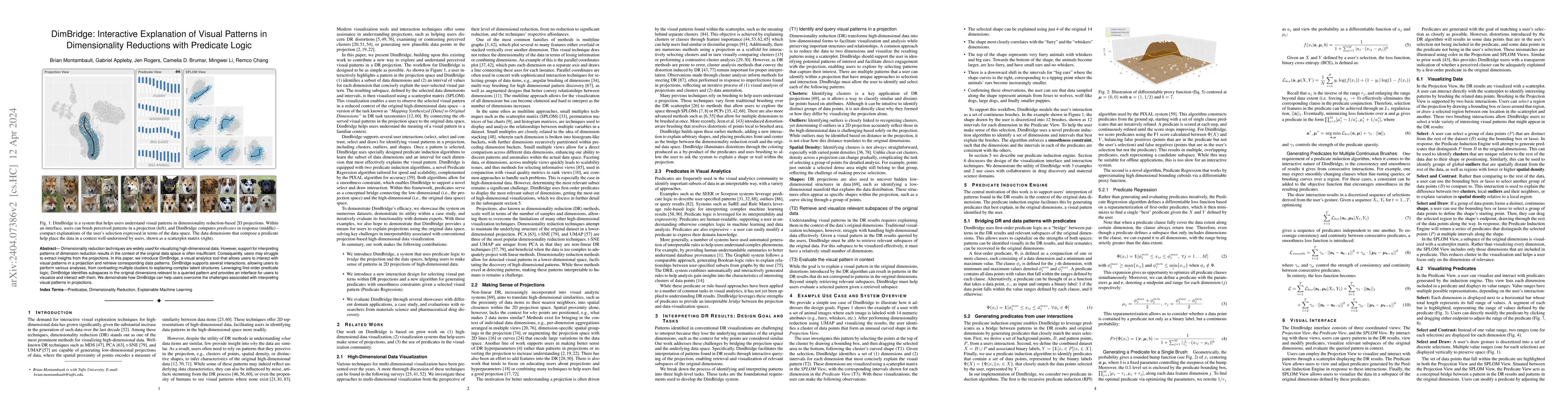 Thumbnail for DimBridge: Interactive Explanation of Visual Patterns in Dimensionality
  Reductions with Predicate Logic