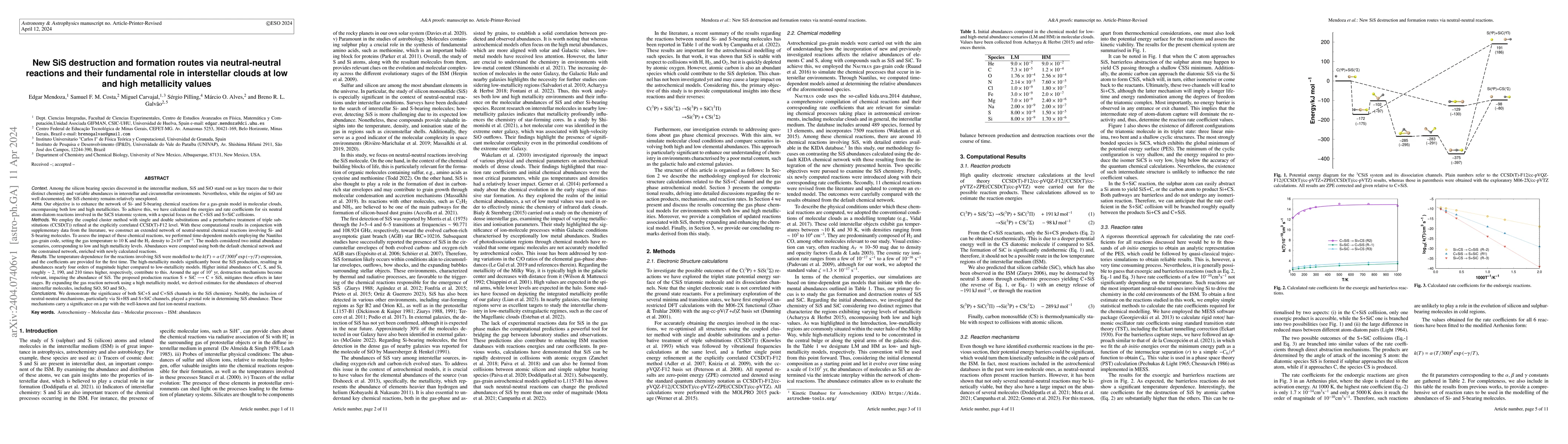 Thumbnail for New SiS destruction and formation routes via neutral-neutral reactions
  and their fundamental role in interstellar clouds at low and high metallicity
  values