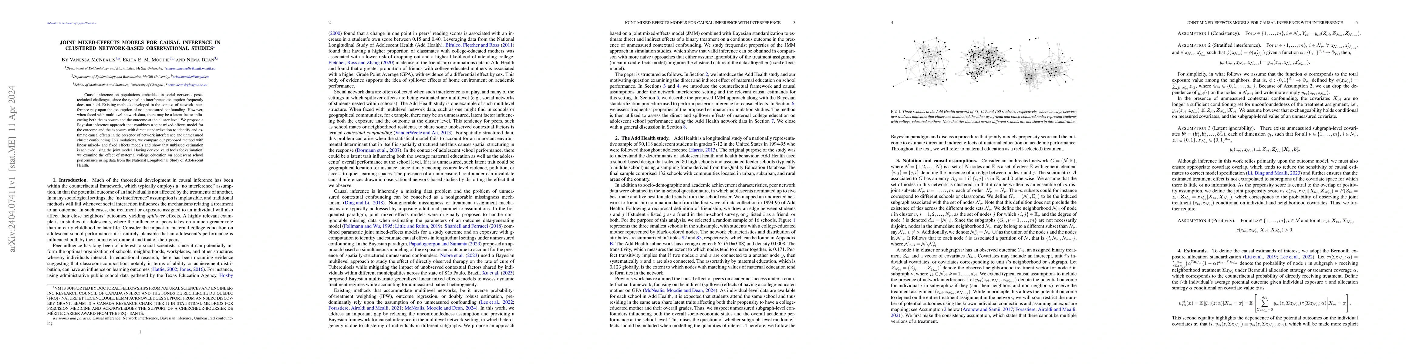 Thumbnail for Joint mixed-effects models for causal inference in clustered
  network-based observational studies
