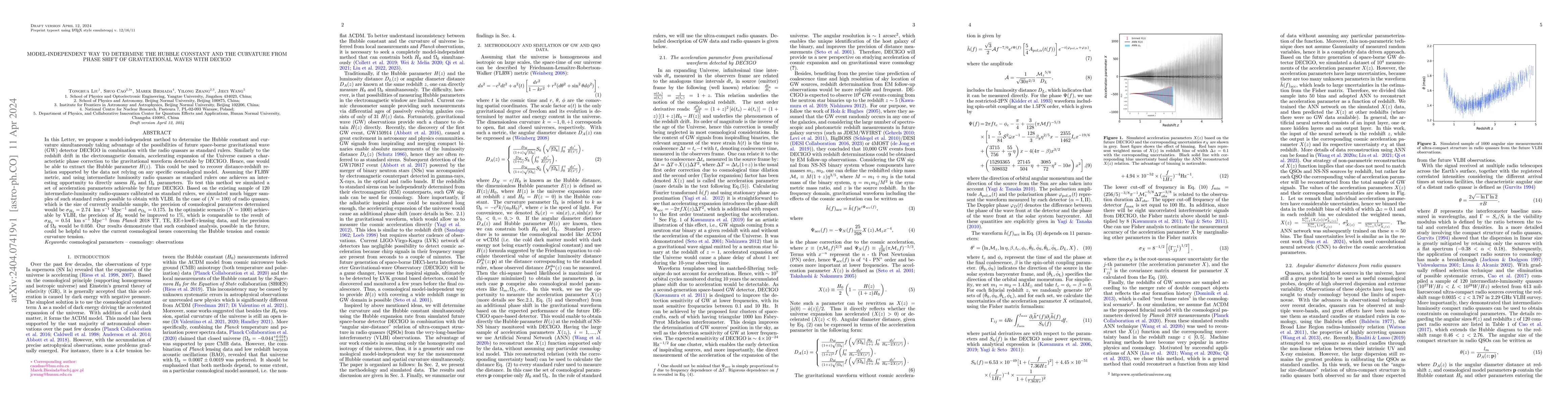 Thumbnail for Model-independent way to determine the Hubble constant and the curvature
  from phase shift of gravitational waves with DECIGO