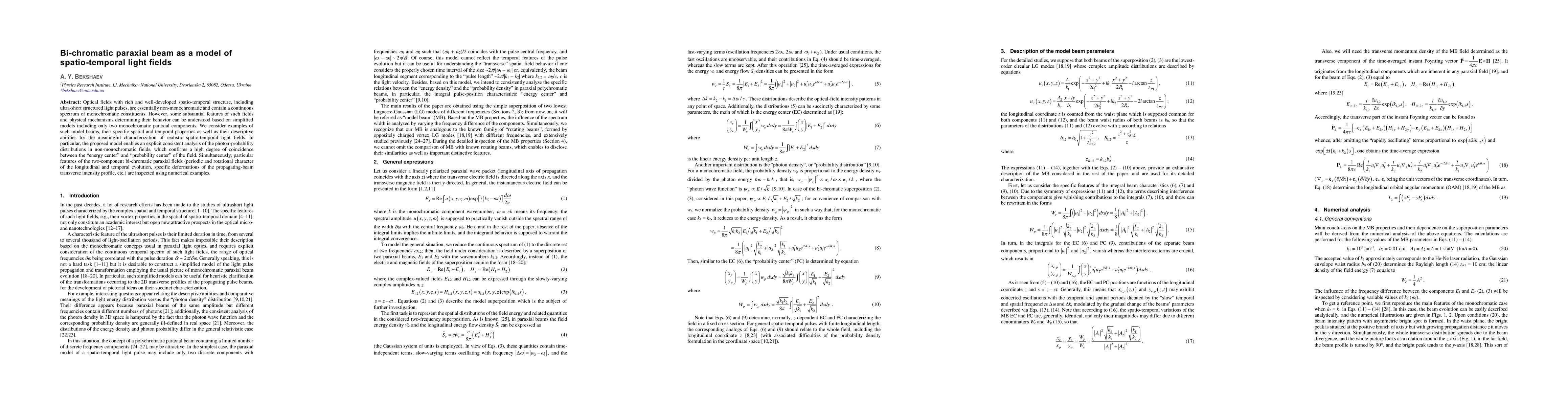 Thumbnail for Bi-chromatic paraxial beam as a model of spatio-temporal light fields