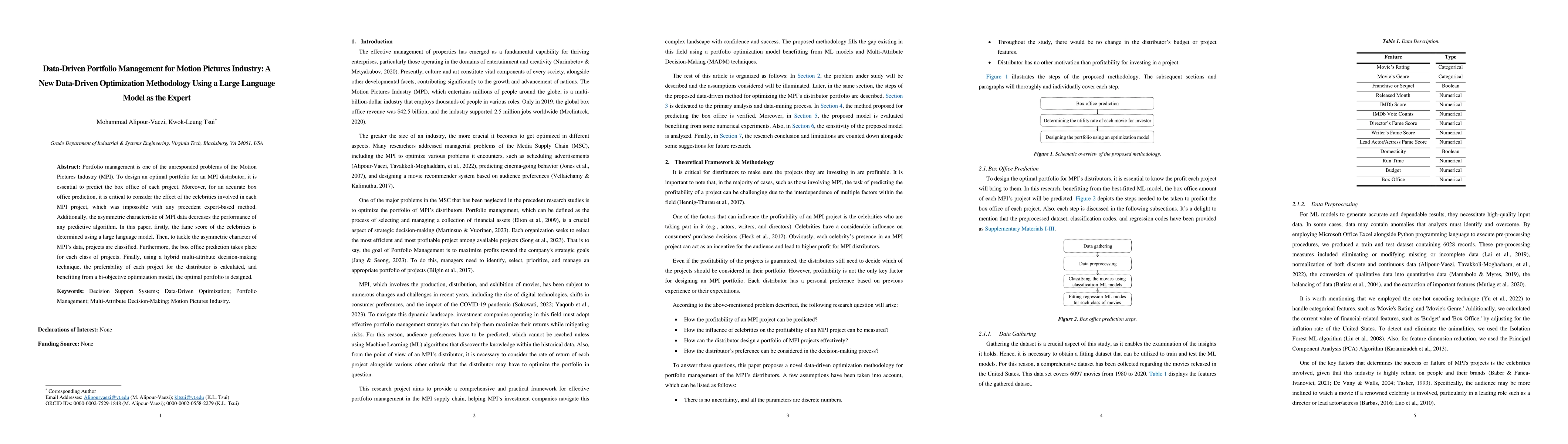Thumbnail for Data-Driven Portfolio Management for Motion Pictures Industry: A New
  Data-Driven Optimization Methodology Using a Large Language Model as the
  Expert