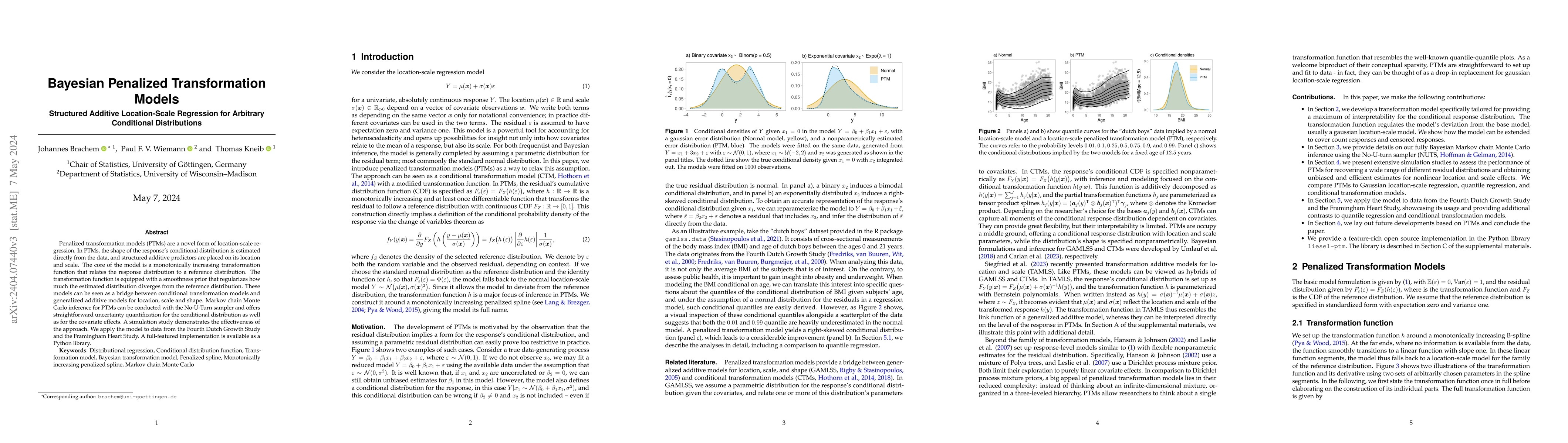 Thumbnail for Bayesian Penalized Transformation Models: Structured Additive
  Location-Scale Regression for Arbitrary Conditional Distributions