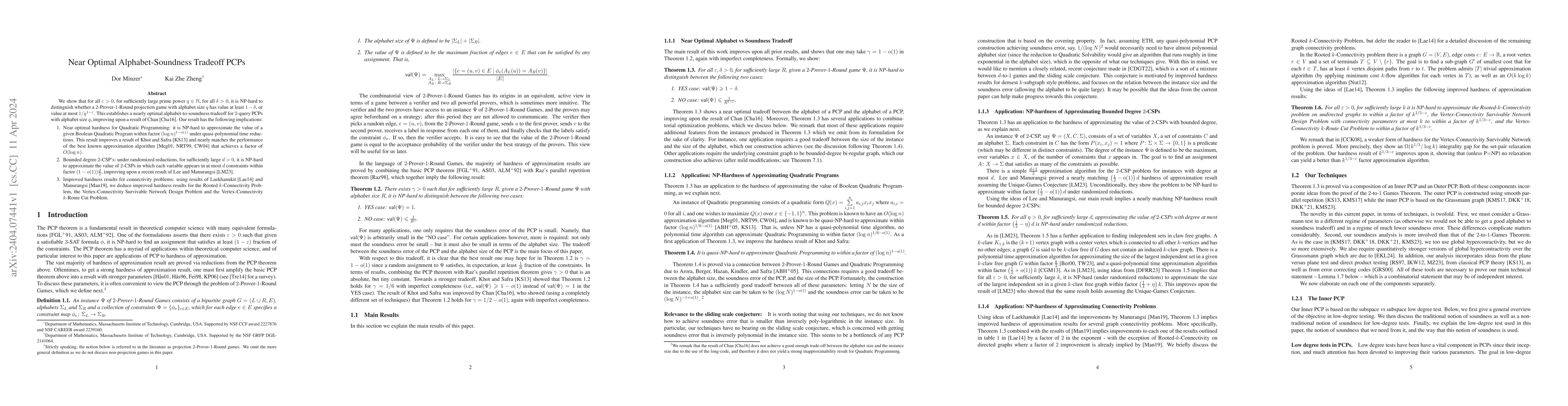 Thumbnail for Near Optimal Alphabet-Soundness Tradeoff PCPs