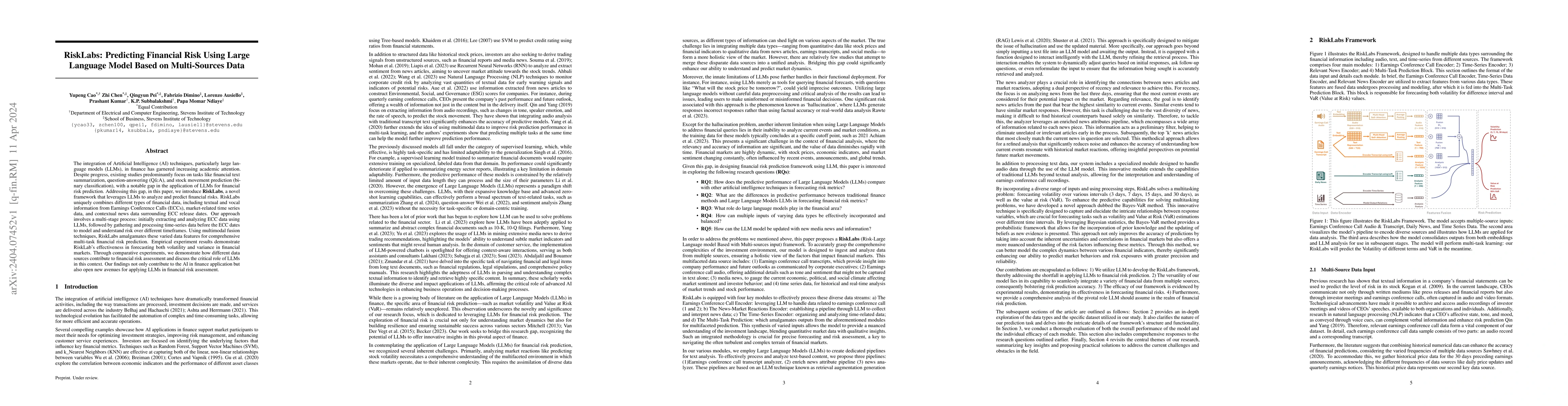 Thumbnail for RiskLabs: Predicting Financial Risk Using Large Language Model Based on
  Multi-Sources Data