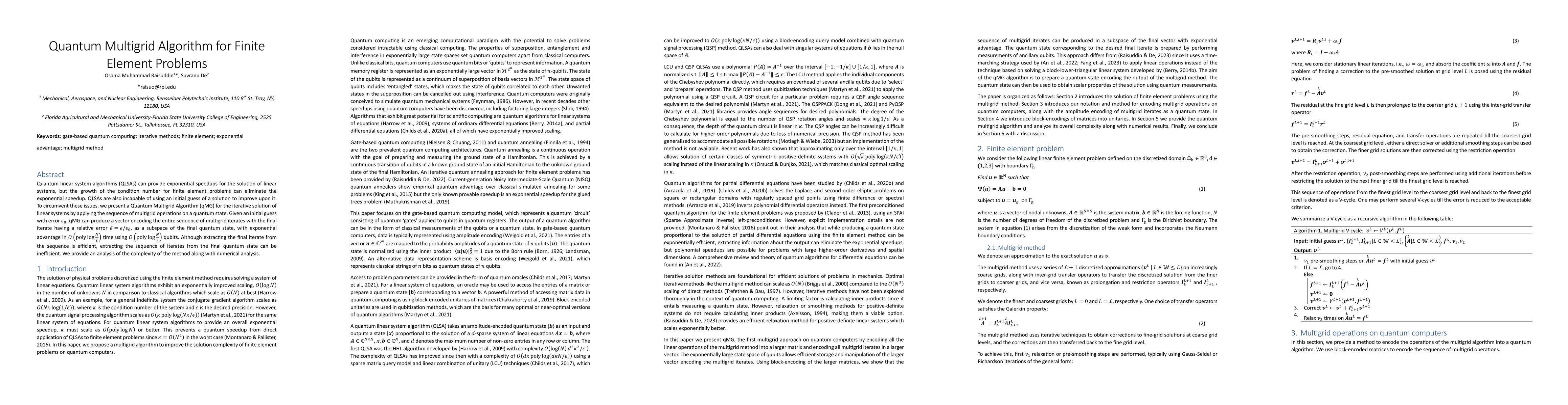 Thumbnail for Quantum Multigrid Algorithm for Finite Element Problems