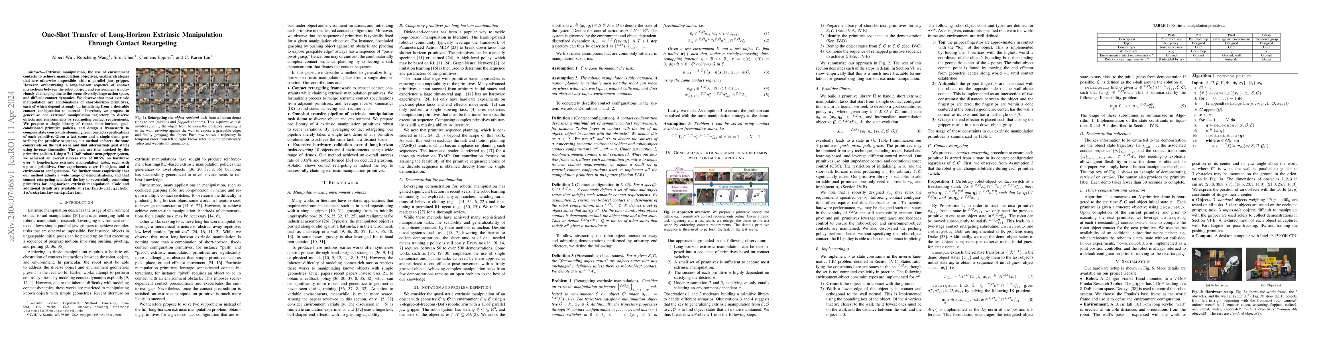 Thumbnail for One-Shot Transfer of Long-Horizon Extrinsic Manipulation Through Contact
  Retargeting