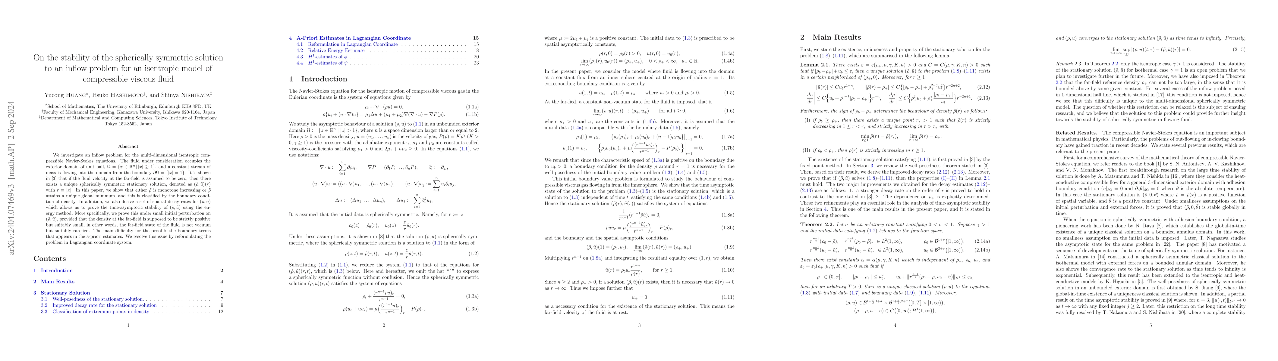 Thumbnail for On the stability of the spherically symmetric solution to an inflow
  problem for an isentropic model of compressible viscous fluid