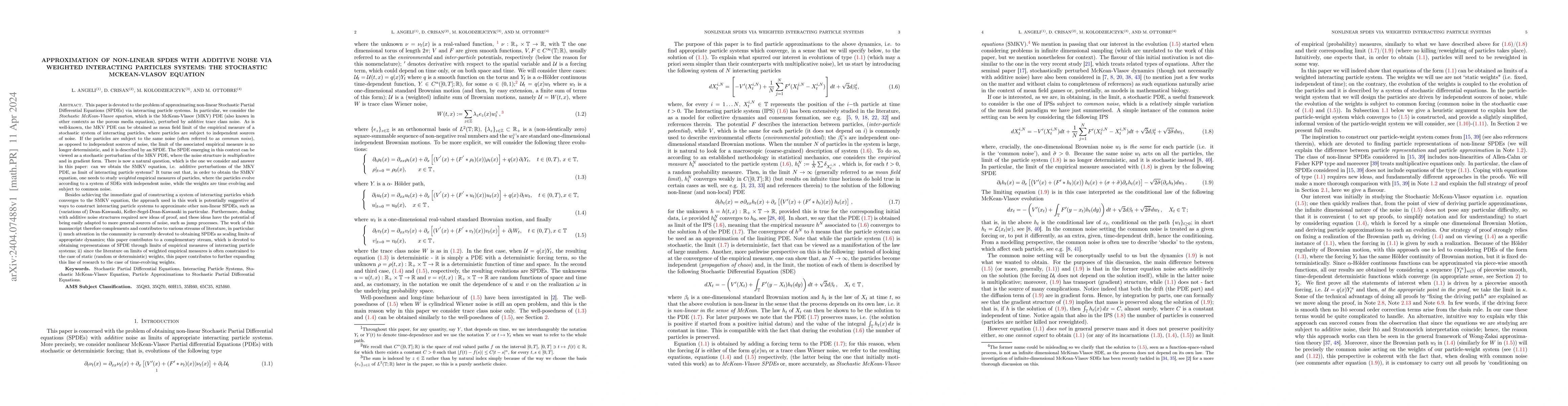 Thumbnail for Approximation of non-linear SPDEs with additive noise via weighted
  interacting particles systems: the stochastic McKean-Vlasov equation