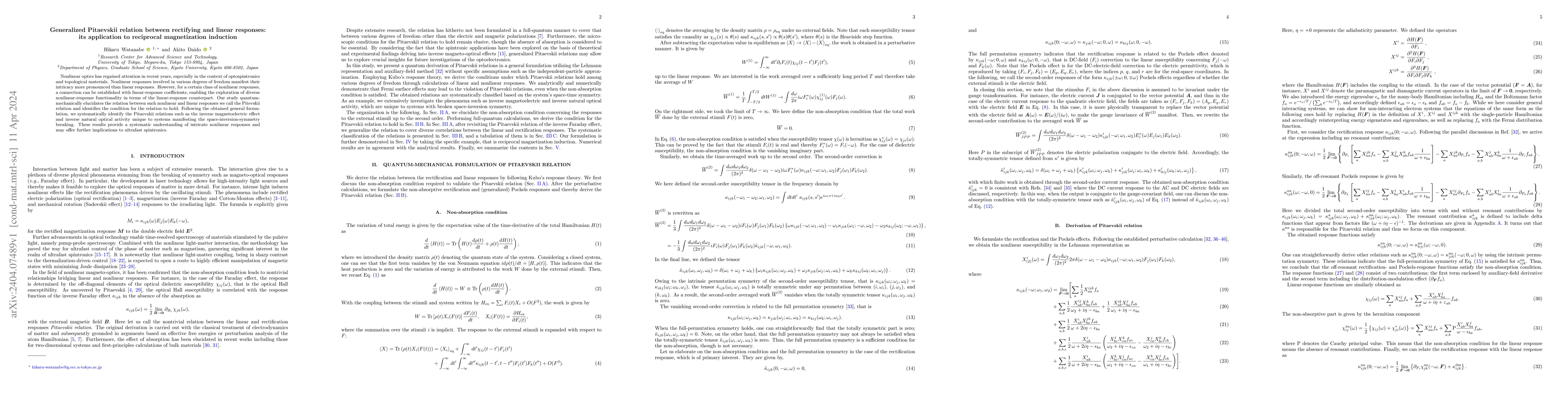 Thumbnail for Generalized Pitaevskii relation between rectifying and linear responses:
  its application to reciprocal magnetization induction