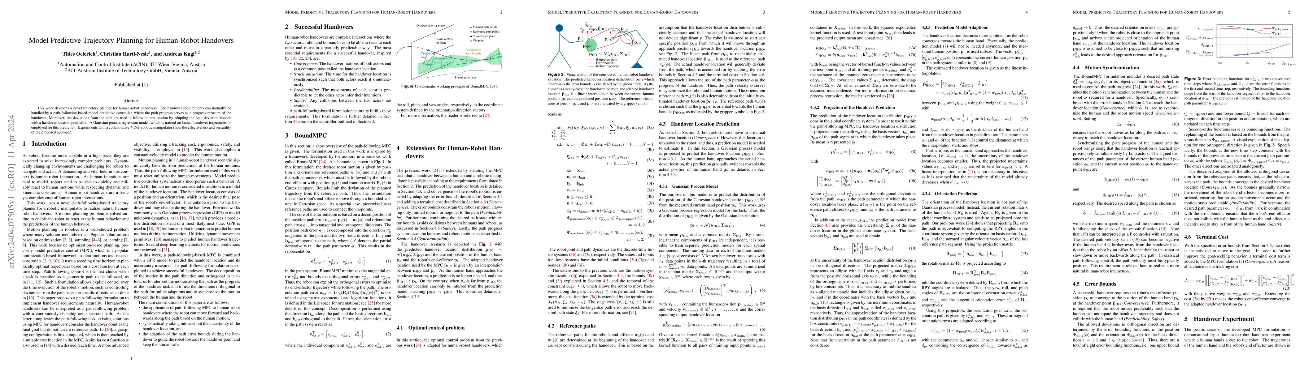 Thumbnail for Model Predictive Trajectory Planning for Human-Robot Handovers