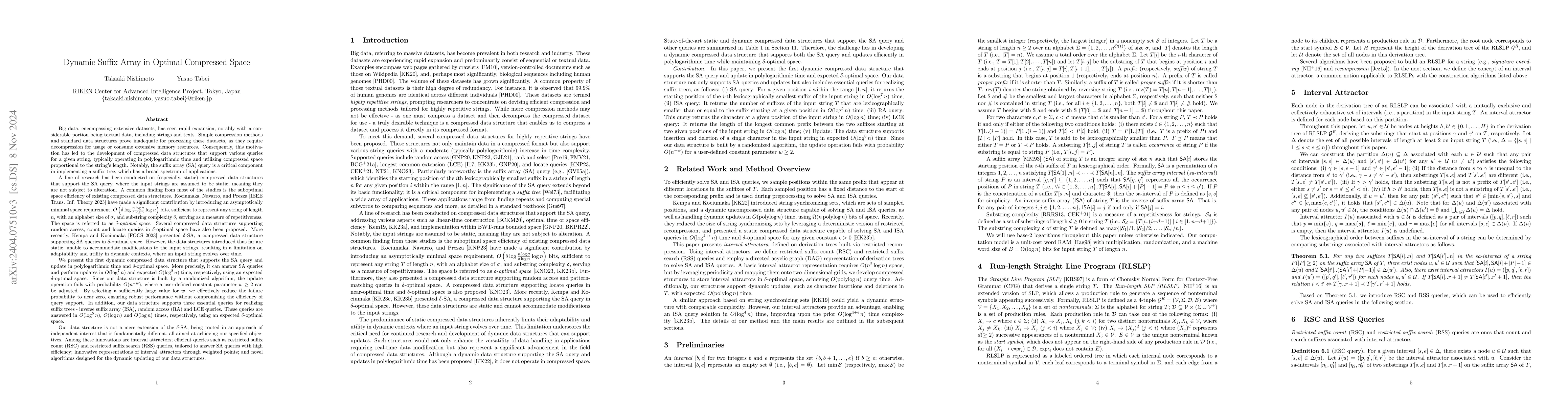 Thumbnail for Dynamic Suffix Array in Optimal Compressed Space