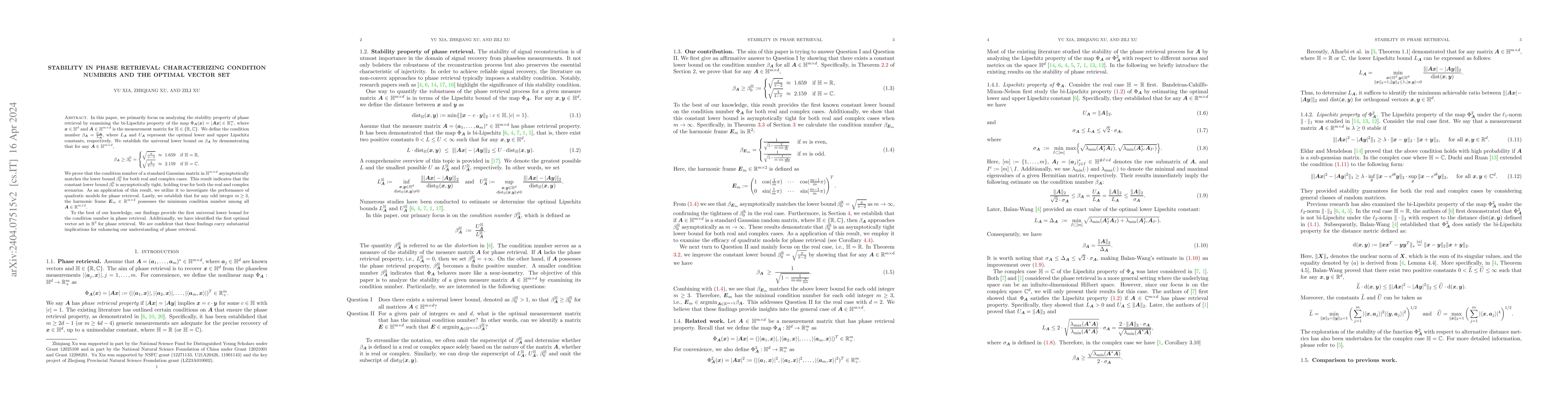 Thumbnail for Stability in Phase Retrieval: Characterizing Condition Numbers and the
  Optimal Vector Set