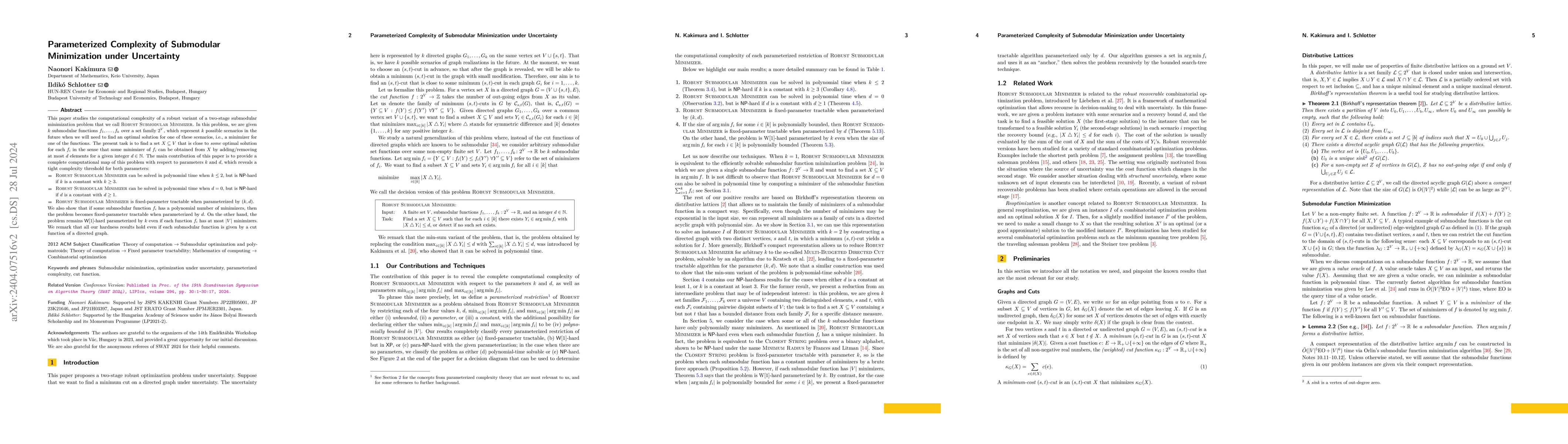 Thumbnail for Parameterized Complexity of Submodular Minimization under Uncertainty