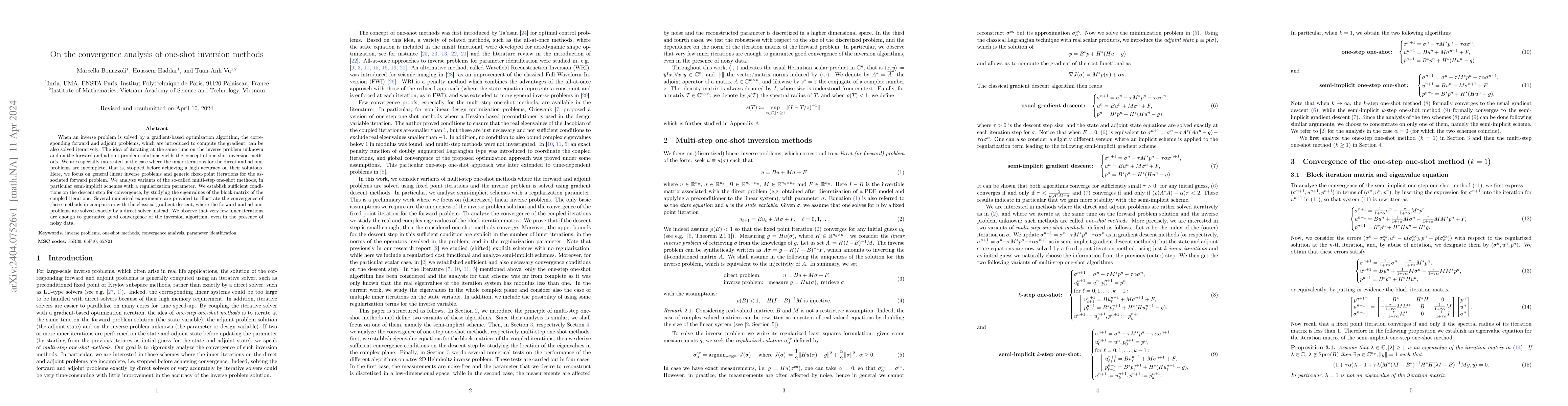 Thumbnail for On the convergence analysis of one-shot inversion methods