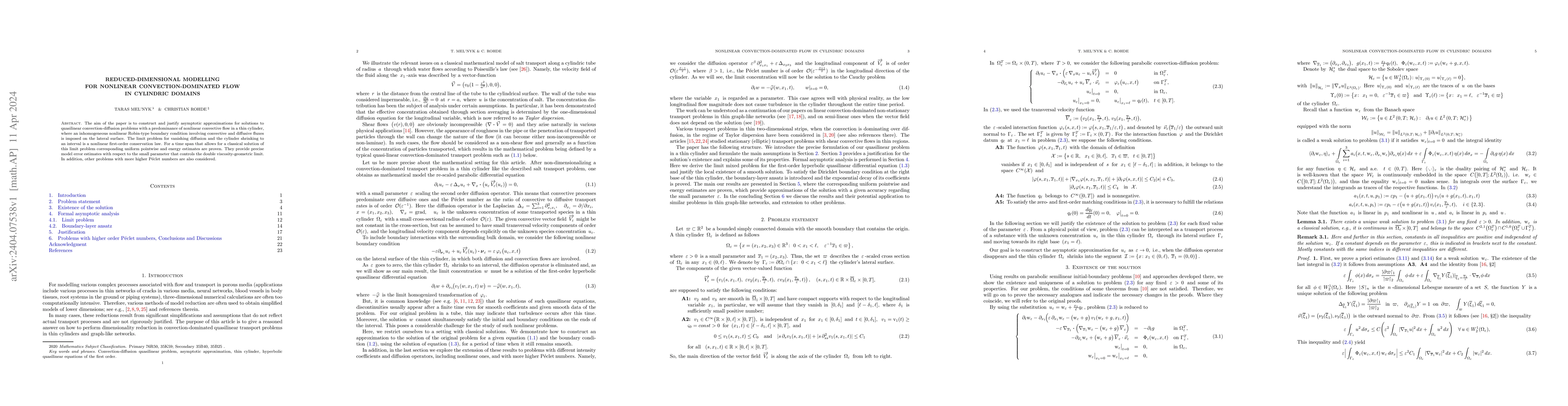 Thumbnail for Reduced-dimensional modelling for nonlinear convection-dominated flow in
  cylindric domains