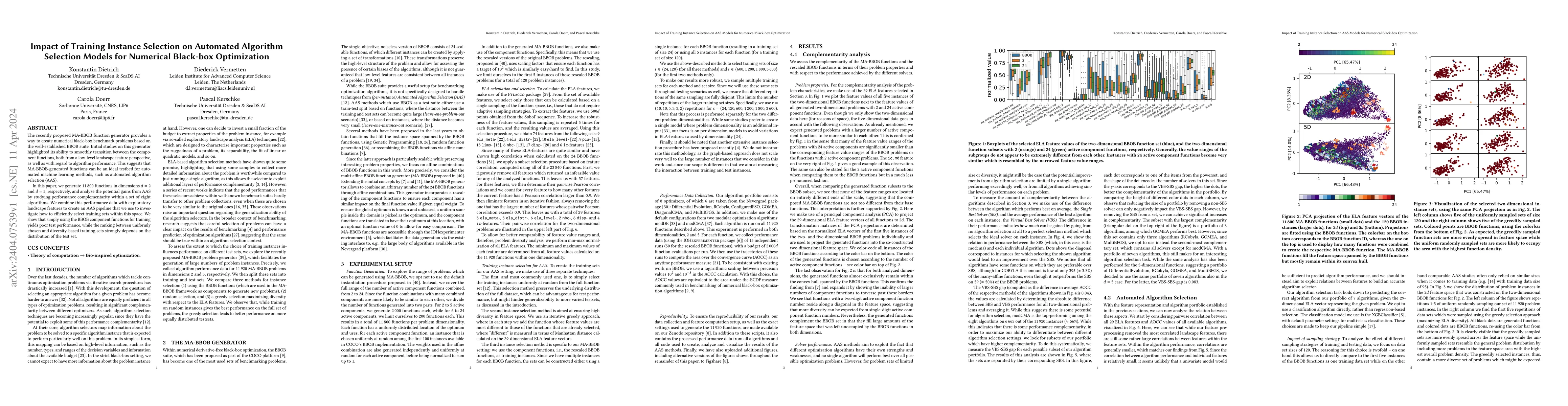 Thumbnail for Impact of Training Instance Selection on Automated Algorithm Selection
  Models for Numerical Black-box Optimization