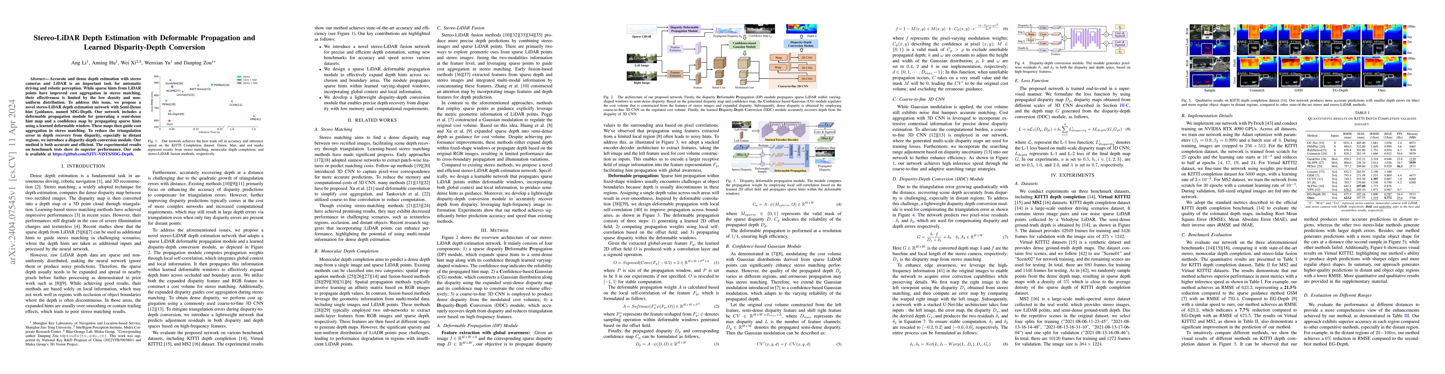 Thumbnail for Stereo-LiDAR Depth Estimation with Deformable Propagation and Learned
  Disparity-Depth Conversion