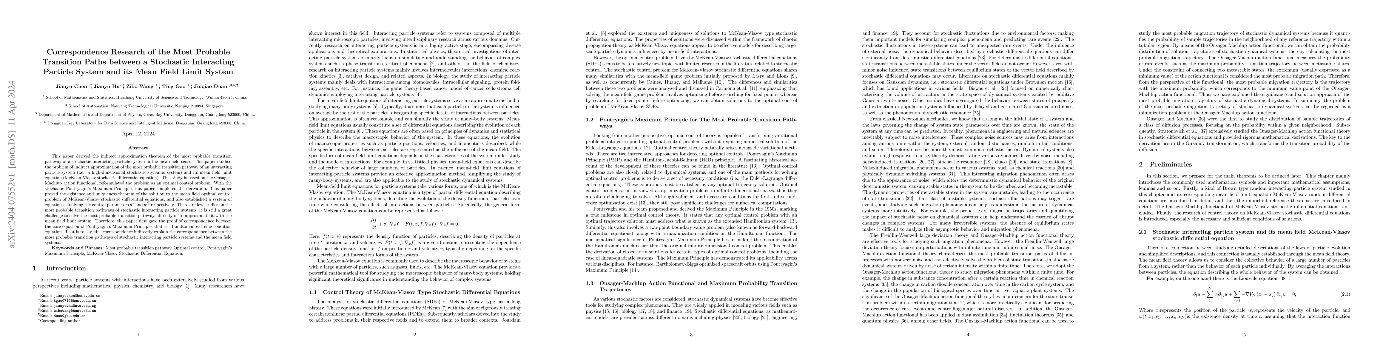 Thumbnail for Correspondence Research of the Most Probable Transition Paths between a
  Stochastic Interacting Particle System and its Mean Field Limit System