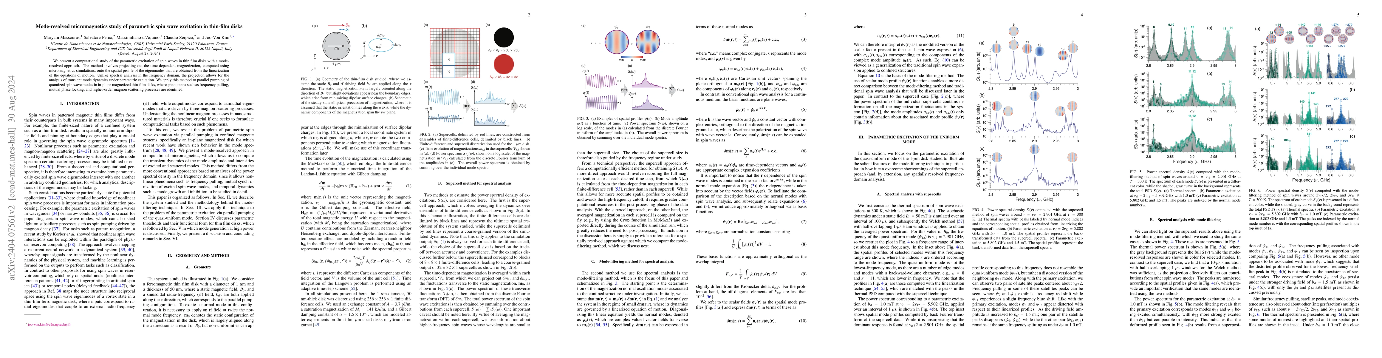 Thumbnail for Mode-resolved micromagnetics study of parametric spin wave excitation in
  thin-film disks