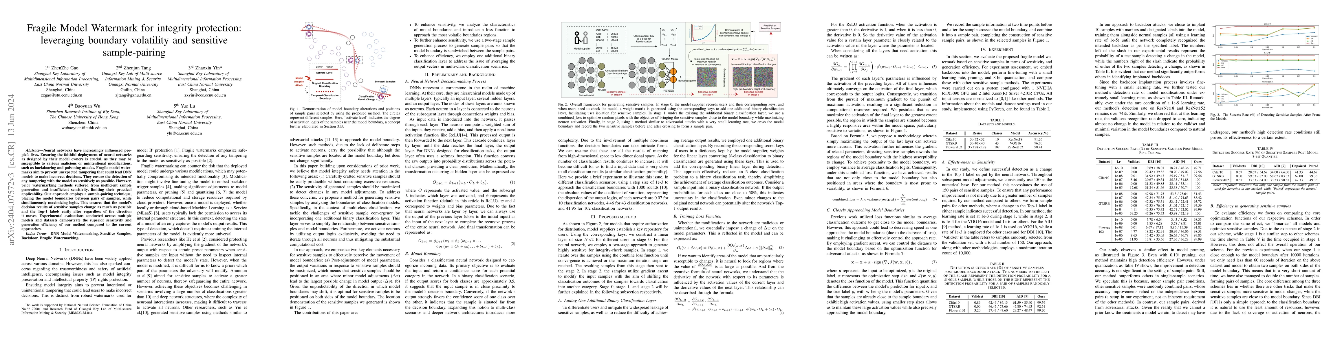 Thumbnail for Fragile Model Watermark for integrity protection: leveraging boundary
  volatility and sensitive sample-pairing