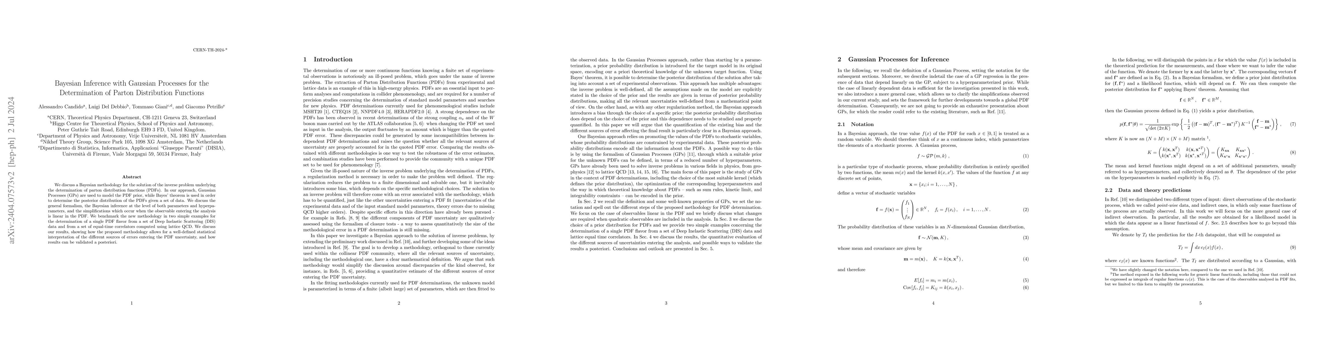 Thumbnail for Bayesian Inference with Gaussian Processes for the Determination of
  Parton Distribution Functions