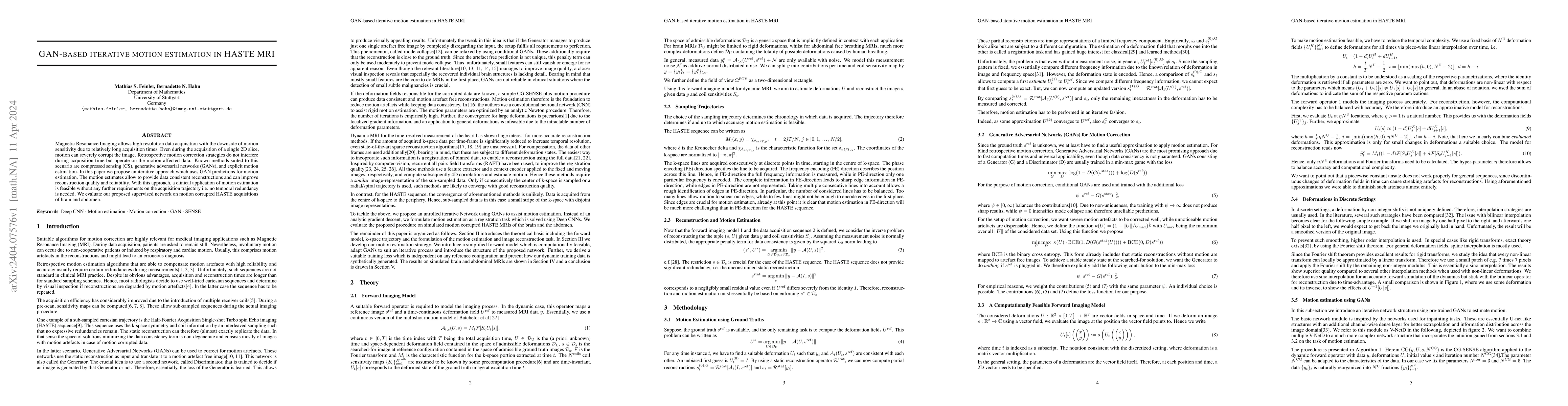 Thumbnail for GAN-based iterative motion estimation in HASTE MRI