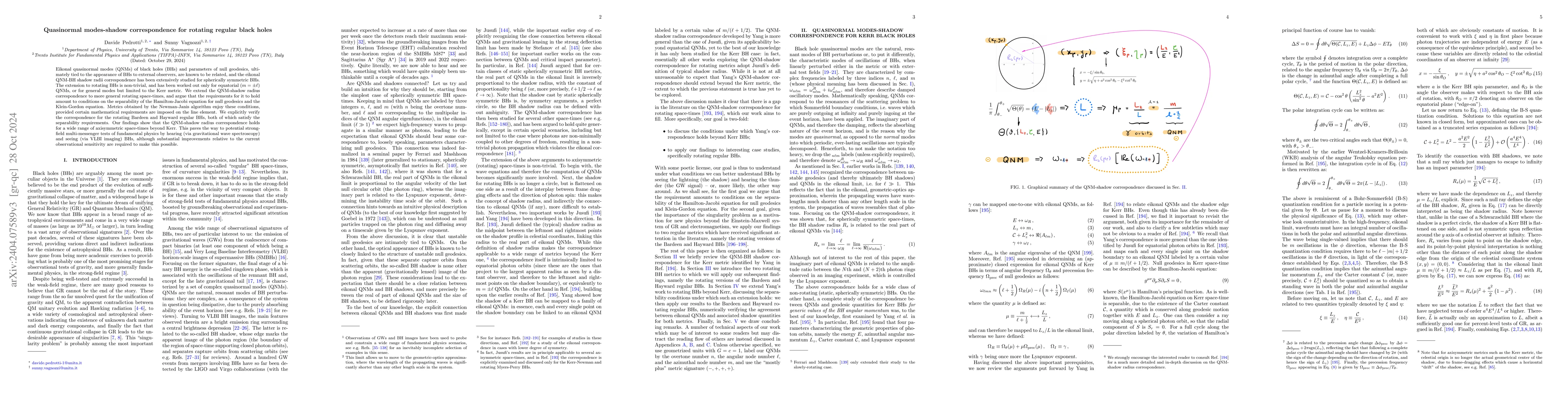 Thumbnail for See the lightning, hear the thunder: quasinormal modes-shadow
  correspondence for rotating regular black holes
