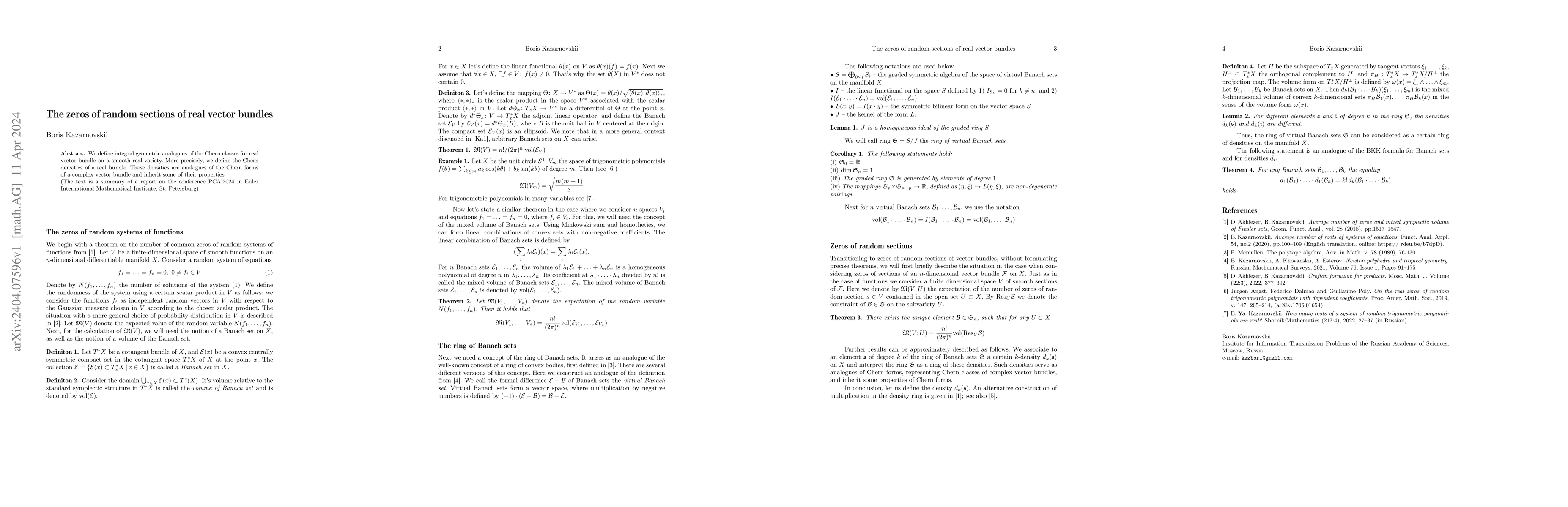Thumbnail for The zeros of random sections of real vector bundles