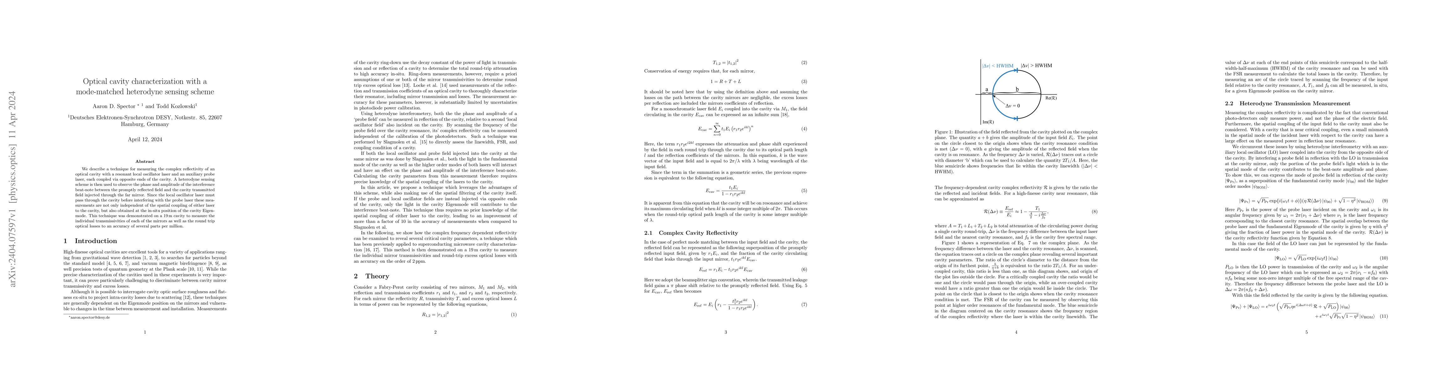 Thumbnail for Optical cavity characterization with a mode-matched heterodyne sensing
  scheme