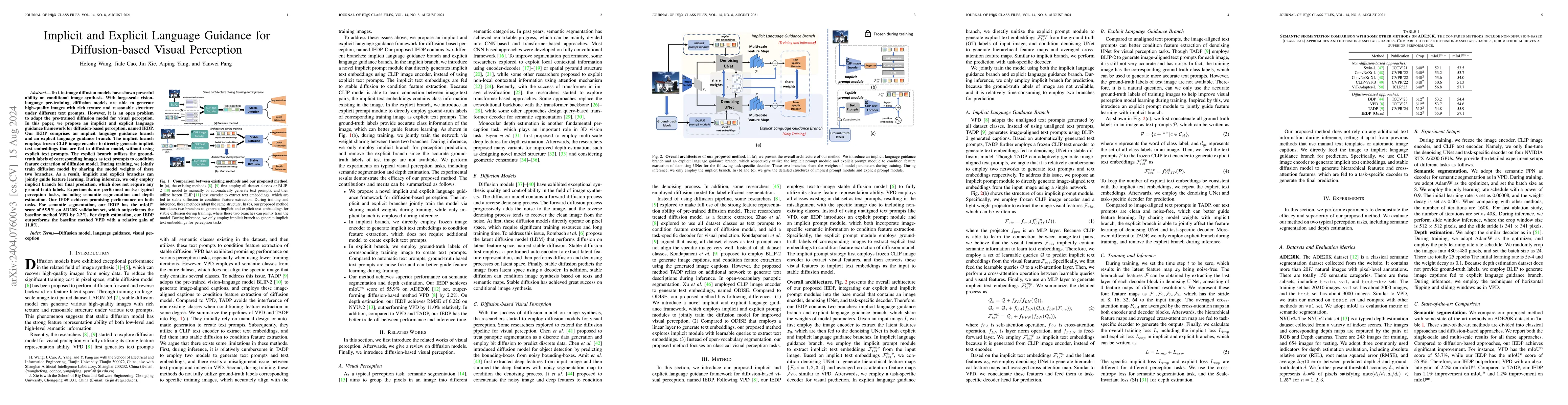 Thumbnail for Implicit and Explicit Language Guidance for Diffusion-based Visual
  Perception