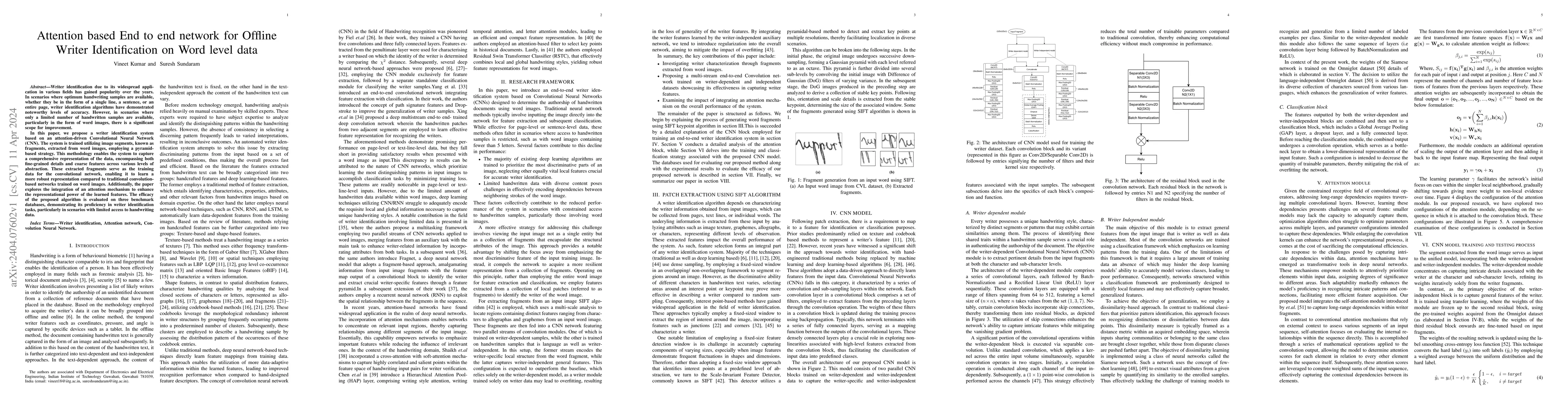 Thumbnail for Attention based End to end network for Offline Writer Identification on
  Word level data