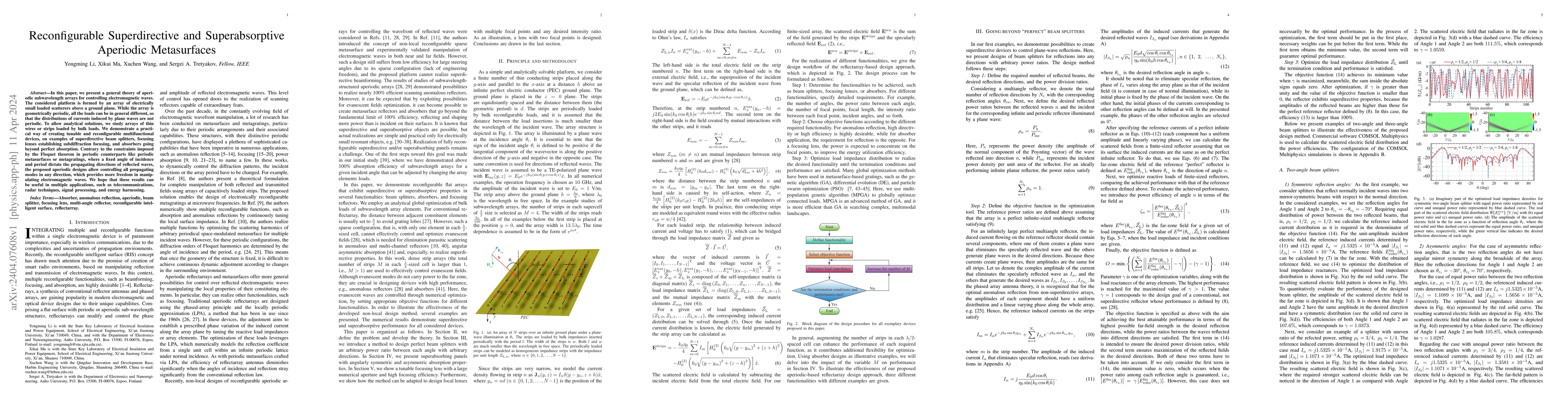 Thumbnail for Reconfigurable Superdirective and Superabsorptive Aperiodic Metasurfaces