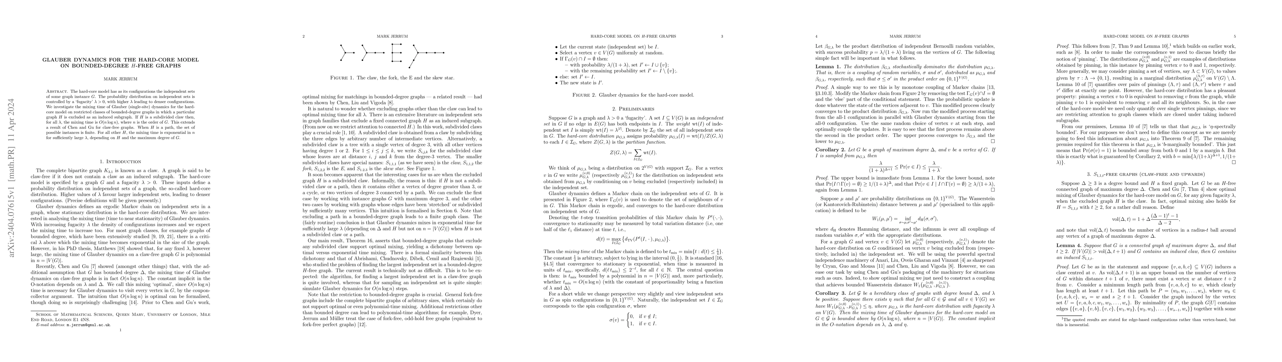 Thumbnail for Glauber dynamics for the hard-core model on bounded-degree $H$-free
  graphs