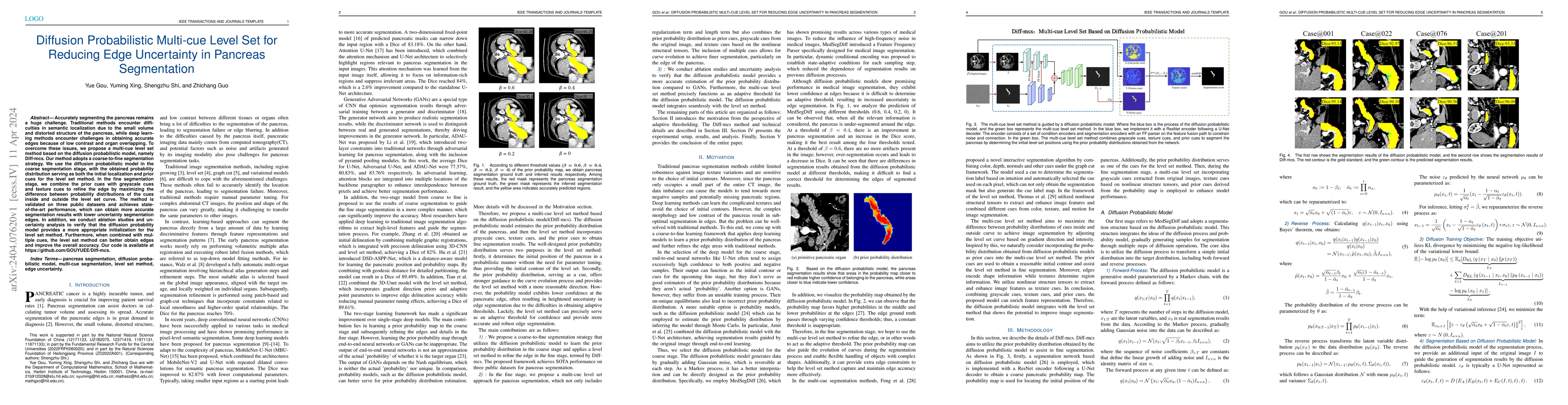 Thumbnail for Diffusion Probabilistic Multi-cue Level Set for Reducing Edge
  Uncertainty in Pancreas Segmentation