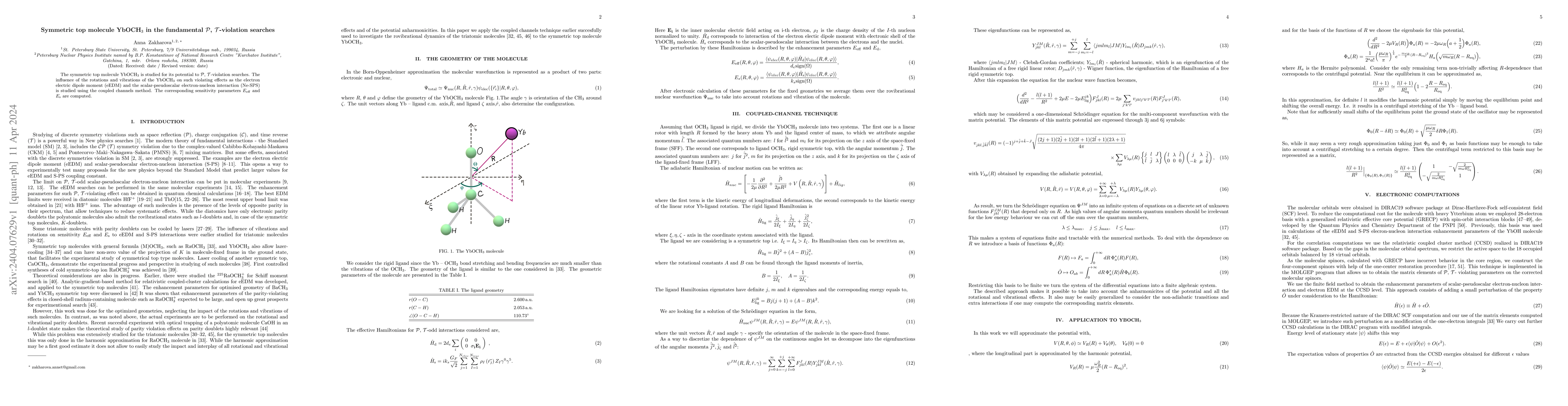 Thumbnail for Symmetric top molecule YbOCH$_3$ in the fundamental $\mathcal{P}$,
  $\mathcal{T}$-violation searches