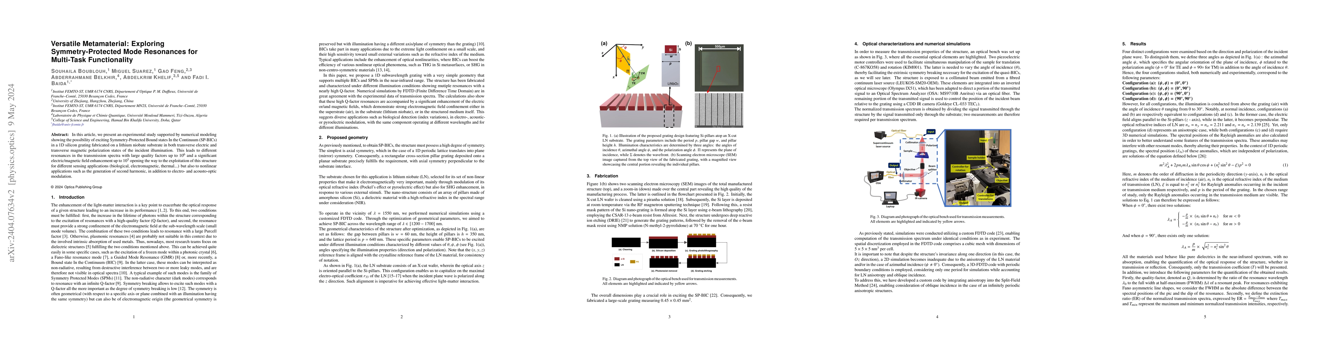 Thumbnail for Versatile Metamaterial: Exploring Symmetry-Protected Mode Resonances for
  Multi-Task Functionality