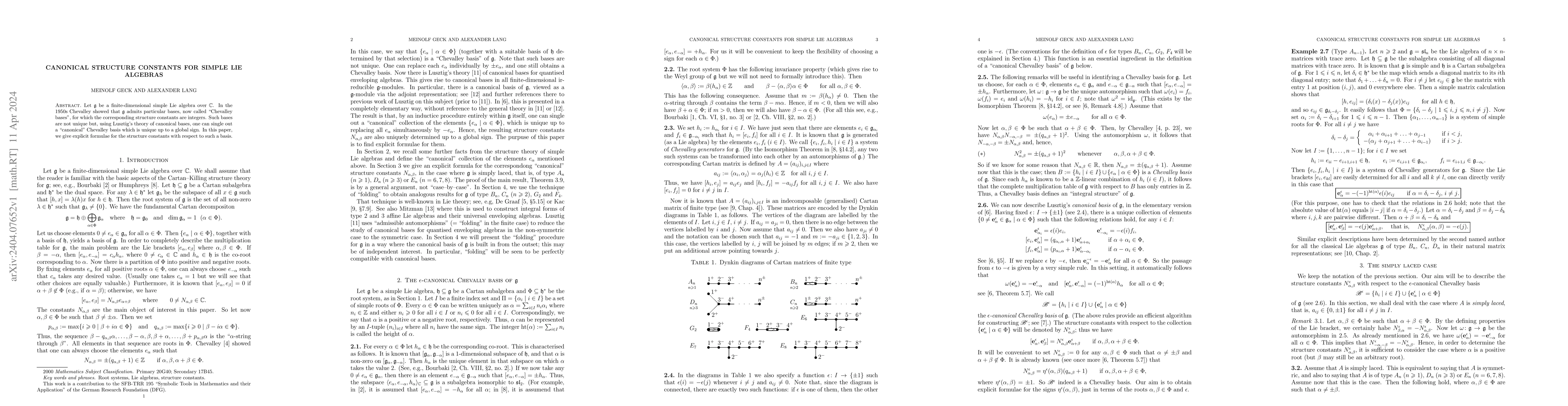 Thumbnail for Canonical structure constants for simple Lie algebras