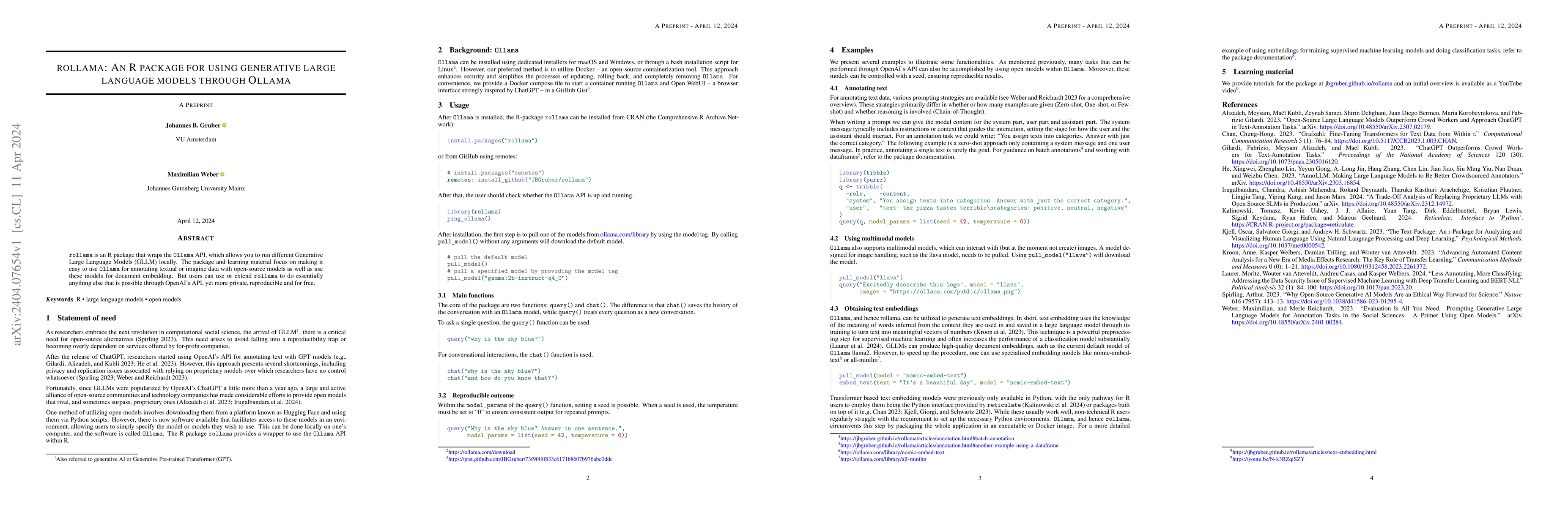 Thumbnail for rollama: An R package for using generative large language models through
  Ollama