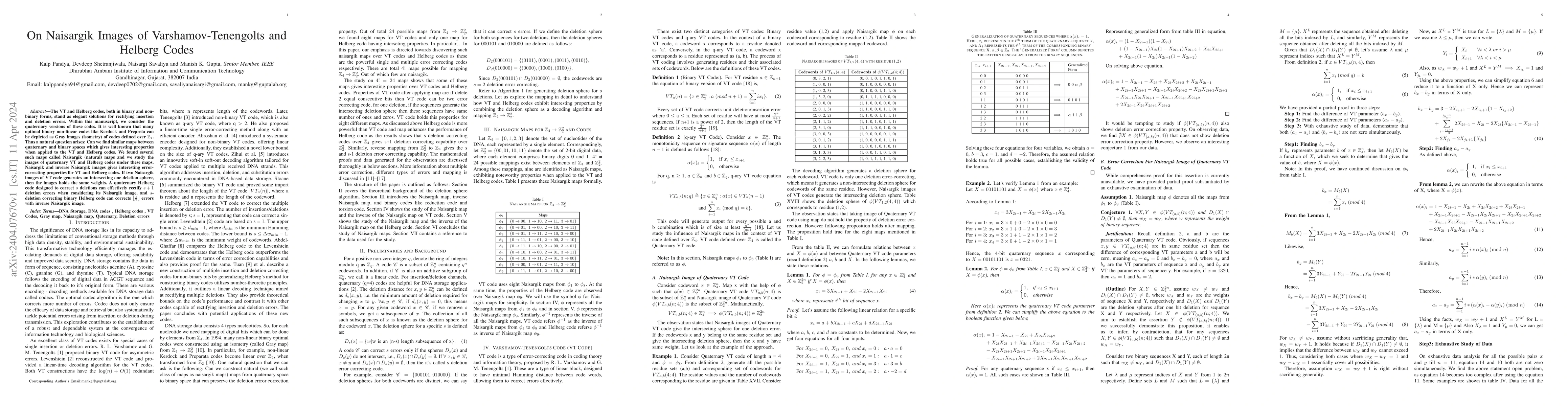 Thumbnail for On Naisargik Images of Varshamov-Tenengolts and Helberg Codes