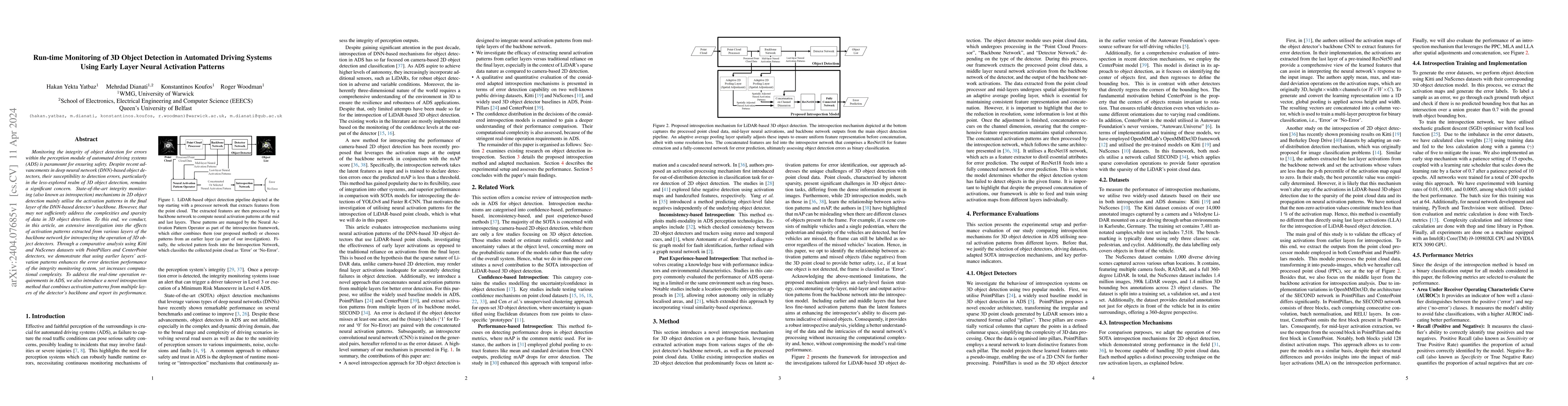 Thumbnail for Run-time Monitoring of 3D Object Detection in Automated Driving Systems
  Using Early Layer Neural Activation Patterns