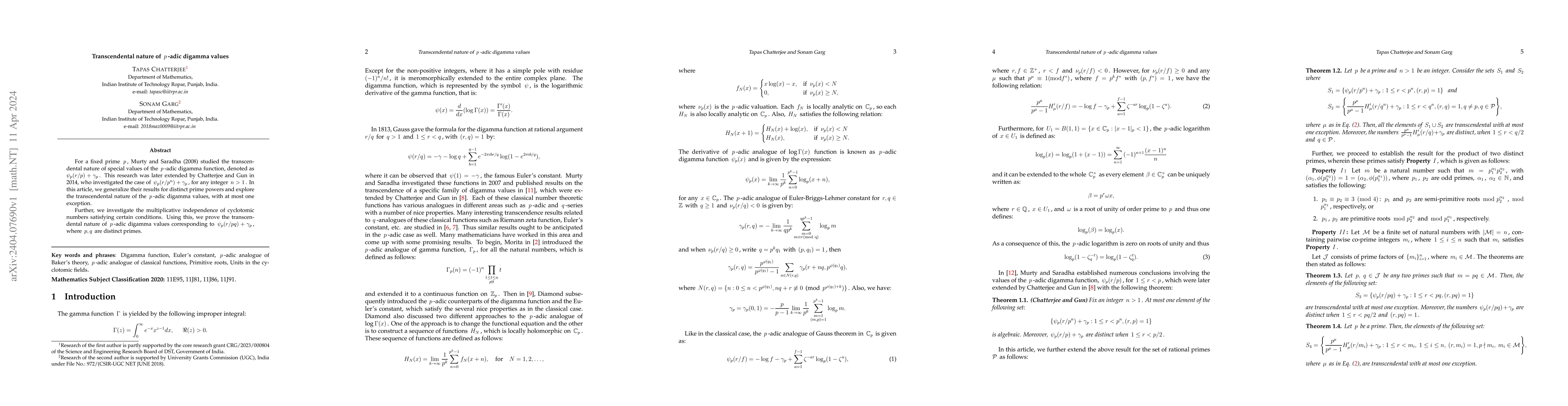 Thumbnail for Transcendental nature of $p$-adic digamma values